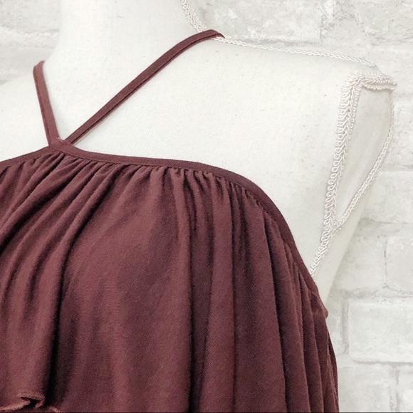 NWT CHASER Brown Off the Shoulder w/ V-Halter Neckline Long Sleeve Mini Dress M - Picture 8 of 13